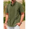 imageRuncati Mens Short Sleeve Guayabera Shirts Linen Cotton Button Down Mexican Embroidered Cuban Wedding Shirt Summer Beach Tops05 Army Green