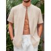 imageRuncati Mens Short Sleeve Guayabera Shirts Linen Cotton Button Down Mexican Embroidered Cuban Wedding Shirt Summer Beach Tops05 Beige