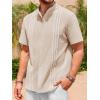 imageRuncati Mens Short Sleeve Guayabera Shirts Linen Cotton Button Down Mexican Embroidered Cuban Wedding Shirt Summer Beach Tops05 Beige