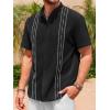 imageRuncati Mens Short Sleeve Guayabera Shirts Linen Cotton Button Down Mexican Embroidered Cuban Wedding Shirt Summer Beach Tops05 Black
