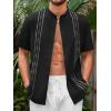 imageRuncati Mens Short Sleeve Guayabera Shirts Linen Cotton Button Down Mexican Embroidered Cuban Wedding Shirt Summer Beach Tops05 Black