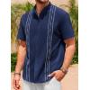 imageRuncati Mens Short Sleeve Guayabera Shirts Linen Cotton Button Down Mexican Embroidered Cuban Wedding Shirt Summer Beach Tops05 Navy