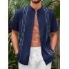 imageRuncati Mens Short Sleeve Guayabera Shirts Linen Cotton Button Down Mexican Embroidered Cuban Wedding Shirt Summer Beach Tops05 Navy