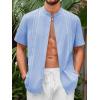 imageRuncati Mens Short Sleeve Guayabera Shirts Linen Cotton Button Down Mexican Embroidered Cuban Wedding Shirt Summer Beach Tops05 Sky Blue