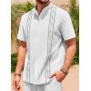 imageRuncati Mens Short Sleeve Guayabera Shirts Linen Cotton Button Down Mexican Embroidered Cuban Wedding Shirt Summer Beach Tops05 White