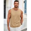 imageRuncati Mens Workout Tank Tops Sleeveless Casual Waffle T Shirts Gym Muscle Summer Beach Tee ShirtKhaki