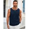 imageRuncati Mens Workout Tank Tops Sleeveless Casual Waffle T Shirts Gym Muscle Summer Beach Tee ShirtNavy Blue