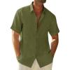 imageRuncati Mens Button Down Linen Shirts Short Sleeve Casual Collared Summer Beach Untucked TopsArmy Green
