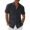 imageRuncati Mens Casual Button Down Shirts Short Sleeve Textured Shirt Summer Beach TopsDark Grey