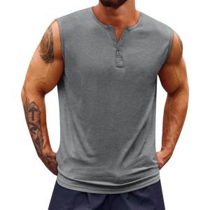 imageRuncati Mens Muscle Tank Tops Sleeveless Workout Gym Slim Fit Henley Shirt Casual Basic Summer Beach TopsGrey
