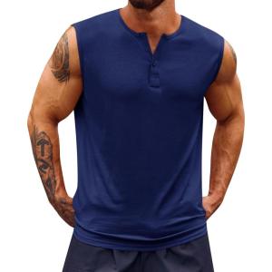 imageRuncati Mens Muscle Tank Tops Sleeveless Workout Gym Slim Fit Henley Shirt Casual Basic Summer Beach TopsNavy
