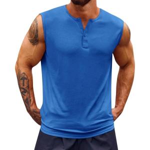 imageRuncati Mens Muscle Tank Tops Sleeveless Workout Gym Slim Fit Henley Shirt Casual Basic Summer Beach TopsRoyal Blue