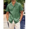imageMens Waffle Button Down Shirt Short Sleeve Loose Fit Cuban Summer Beach Plain TopsArmy Green