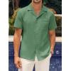 imageMens Waffle Button Down Shirt Short Sleeve Loose Fit Cuban Summer Beach Plain TopsArmy Green