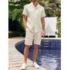 imageMens Waffle Button Down Shirt Short Sleeve Loose Fit Cuban Summer Beach Plain TopsBeige