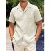 imageMens Waffle Button Down Shirt Short Sleeve Loose Fit Cuban Summer Beach Plain TopsBeige