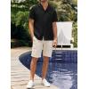 imageMens Waffle Button Down Shirt Short Sleeve Loose Fit Cuban Summer Beach Plain TopsBlack