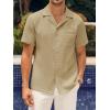 imageMens Waffle Button Down Shirt Short Sleeve Loose Fit Cuban Summer Beach Plain TopsKhaki