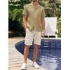 imageMens Waffle Button Down Shirt Short Sleeve Loose Fit Cuban Summer Beach Plain TopsKhaki