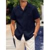 imageMens Waffle Button Down Shirt Short Sleeve Loose Fit Cuban Summer Beach Plain TopsNavy