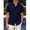 imageMens Waffle Button Down Shirt Short Sleeve Loose Fit Cuban Summer Beach Plain TopsNavy