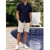 imageMens Waffle Button Down Shirt Short Sleeve Loose Fit Cuban Summer Beach Plain TopsNavy