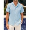 imageMens Waffle Button Down Shirt Short Sleeve Loose Fit Cuban Summer Beach Plain TopsSky Blue
