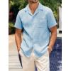 imageMens Waffle Button Down Shirt Short Sleeve Loose Fit Cuban Summer Beach Plain TopsSky Blue