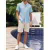 imageMens Waffle Button Down Shirt Short Sleeve Loose Fit Cuban Summer Beach Plain TopsSky Blue