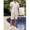 imageMens Waffle Button Down Shirt Short Sleeve Loose Fit Cuban Summer Beach Plain TopsWhite
