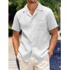 imageMens Waffle Button Down Shirt Short Sleeve Loose Fit Cuban Summer Beach Plain TopsWhite