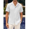 imageMens Waffle Button Down Shirt Short Sleeve Loose Fit Cuban Summer Beach Plain TopsWhite
