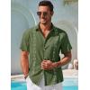 imageRuncati Mens Short Sleeve Guayabera Shirts Button Down Cuban Casual Mexican Shirts Summer Beach Wedding Linen TopsArmy Green