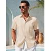 imageRuncati Mens Short Sleeve Guayabera Shirts Button Down Cuban Casual Mexican Shirts Summer Beach Wedding Linen TopsBeige