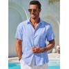 imageRuncati Mens Short Sleeve Guayabera Shirts Button Down Cuban Casual Mexican Shirts Summer Beach Wedding Linen TopsSky Blue