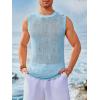 imageRuncati Mens Sleeveless Crewneck Tank Top Casual Mesh Hollow Out Cotton Knit Summer Beach T ShirtSky Blue