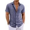 imageRuncati Mens Short Sleeve Guayabera Shirts Button Down Cuban Casual Mexican Shirts Summer Beach Wedding Linen TopsNavy