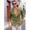imageRuncati Mens Button Down Shirt Cotton Linen Casual Long Sleeve Shirts Collared Hippie Beach TopsArmy Green