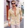 imageRuncati Mens Button Down Shirt Cotton Linen Casual Long Sleeve Shirts Collared Hippie Beach TopsBeige