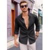 imageRuncati Mens Button Down Shirt Cotton Linen Casual Long Sleeve Shirts Collared Hippie Beach TopsBlack