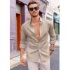 imageRuncati Mens Button Down Shirt Cotton Linen Casual Long Sleeve Shirts Collared Hippie Beach TopsKhaki