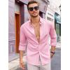 imageRuncati Mens Button Down Shirt Cotton Linen Casual Long Sleeve Shirts Collared Hippie Beach TopsPink