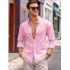 imageRuncati Mens Button Down Shirt Cotton Linen Casual Long Sleeve Shirts Collared Hippie Beach TopsPink