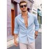 imageRuncati Mens Button Down Shirt Cotton Linen Casual Long Sleeve Shirts Collared Hippie Beach TopsSky Blue