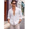 imageRuncati Mens Button Down Shirt Cotton Linen Casual Long Sleeve Shirts Collared Hippie Beach TopsWhite