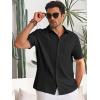 imageRuncati Mens Cuban Guayabera Shirts Button Down Short Sleeve Shirt Casual Mexican Summer Beach Wedding Tops with PocketBlack