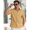 imageRuncati Mens Cuban Guayabera Shirts Button Down Short Sleeve Shirt Casual Mexican Summer Beach Wedding Tops with PocketMustard Yellow
