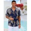 imageRuncati Mens Hawaiian Shirt Button Down Short Sleeve Tropical Floral Summer Beach TopsNavy