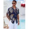 imageRuncati Mens Hawaiian Shirt Button Down Short Sleeve Tropical Floral Summer Beach TopsNavy