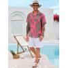 imageRuncati Mens Hawaiian Shirt Button Down Short Sleeve Tropical Floral Summer Beach TopsPink